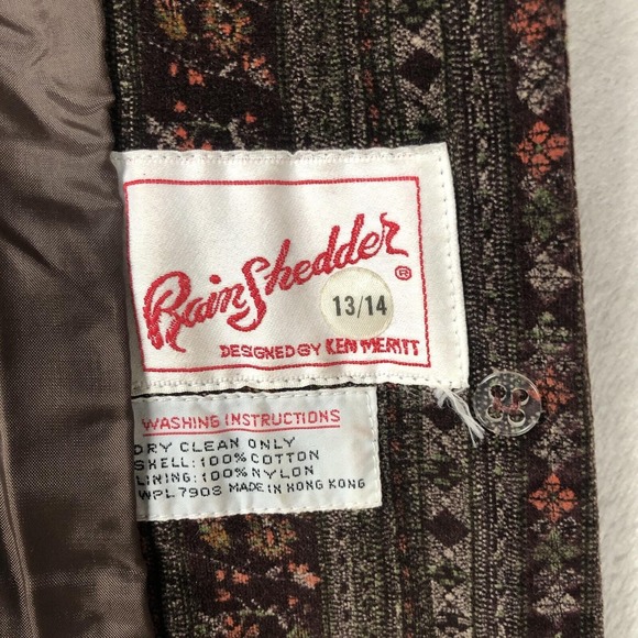 VTG Ken Meritt Rain Shedder Cotton Velvet Blazer Sz 13/14 34" Brown Academia 70s - Picture 15 of 15